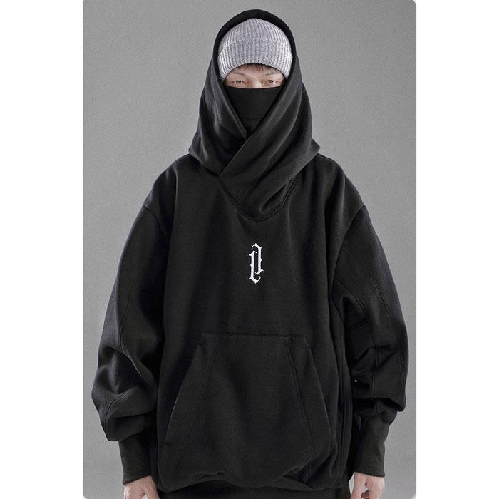 Unisex Oversize Ninja Double Neckline Cotton Hip Hop Hoodie, Loose Casual Pocket Hooded Sweatshirts For Daily Outdoor Wear, Men Fall & Winter Hoodies Oversized Hooded