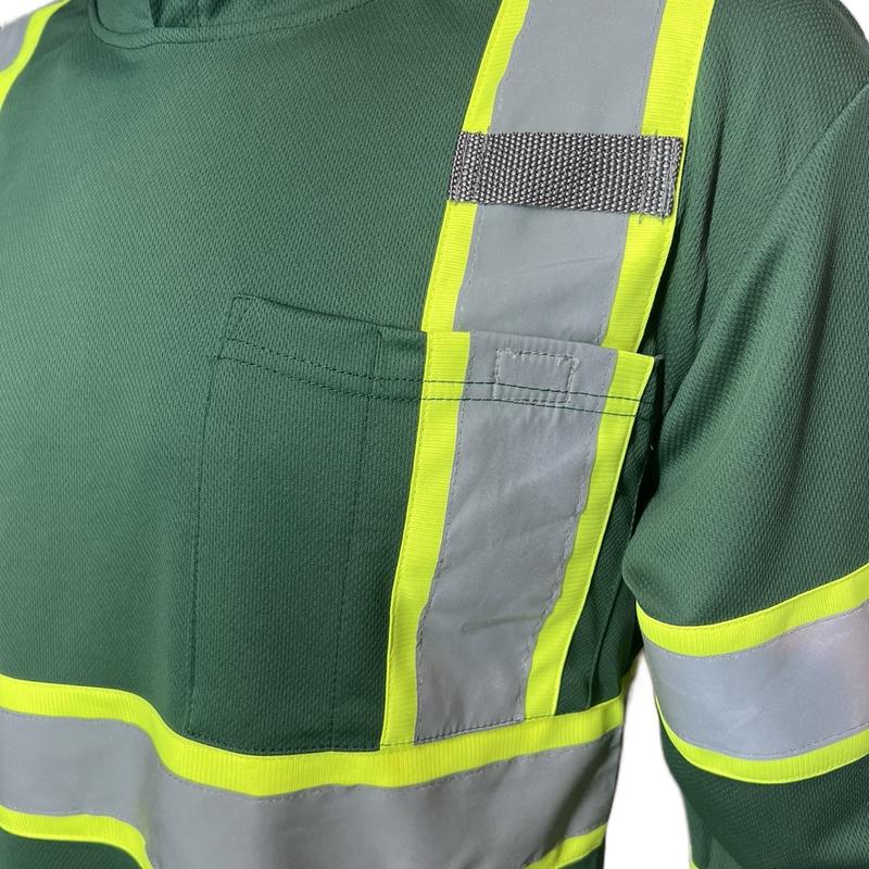 ST908 - Hunter Green - High Visibility Hoodie Long Sleeve Safety Shirt with hoodie Polyester Birdeye Mesh