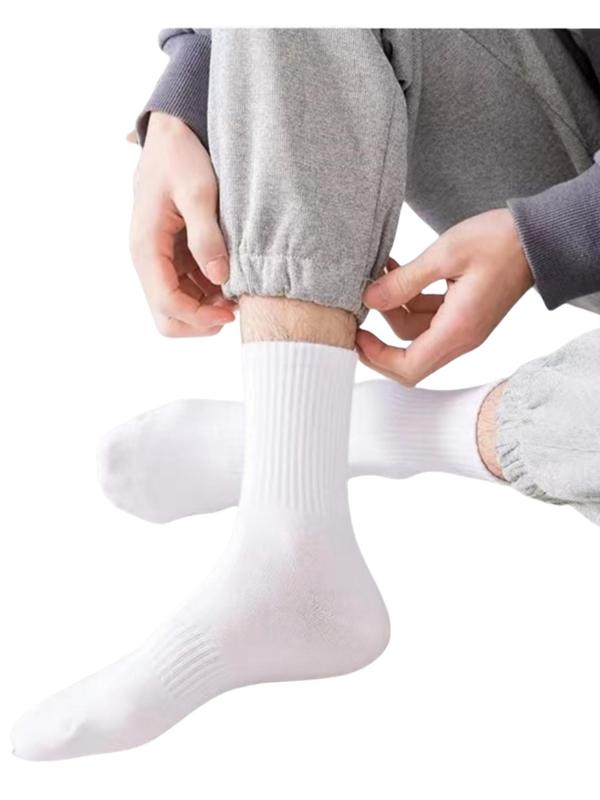 Men's Solid Color Crew Socks, Casual Comfy Breathable Mid Calf Socks for Daily Wear, Multi-pack Mid Knit Socks for Men, Socks for Men