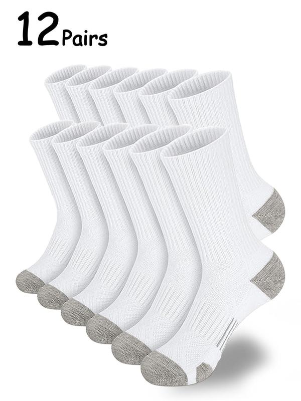 Men's 12 Pairs Colorblock Crew Socks, Casual Moisture Wicking Socks, Socks for Men, Back To School Clothes, Soft Comfy Breathable Mid-calf Socks for All Seasons Daily Wear