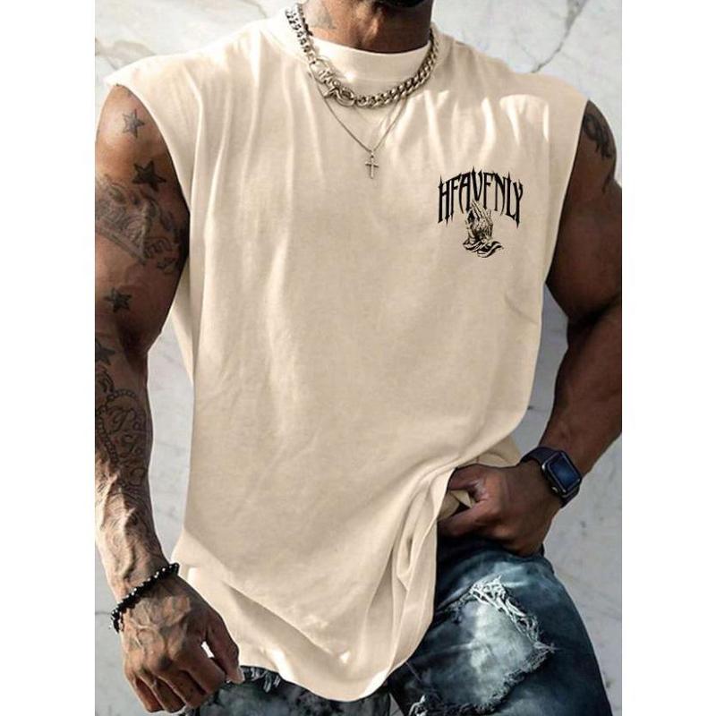 Men's Letter & Hand Print Casual Summer Tank Top Tank Top