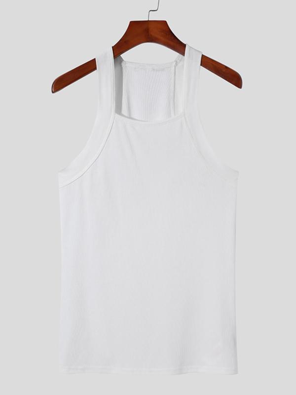 Men's Solid Square Neck Tank Top, Slim Casual Sleeveless Top for Summer, Men's Clothing for Daily Wear