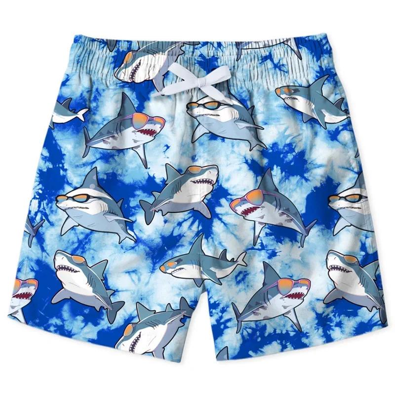 Casual fashioncasual fashioncute shark dinosaur beach shorts for men kids 3D print cartoon animal swim trunks surfing board shorts male street short pants