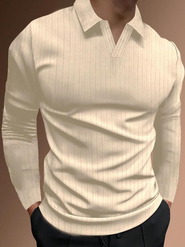 Men's Solid Long Sleeve Polo Shirt, Regular Fit Casual Comfortable Top for Spring & Fall, Men's Clothing for Daily Wear