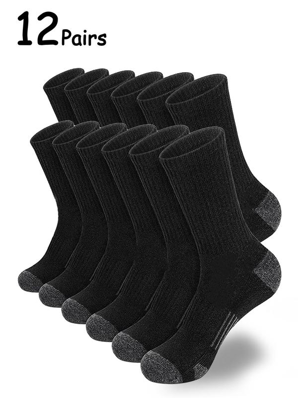 Men's 12 Pairs Colorblock Crew Socks, Casual Moisture Wicking Socks, Socks for Men, Back To School Clothes, Soft Comfy Breathable Mid-calf Socks for All Seasons Daily Wear