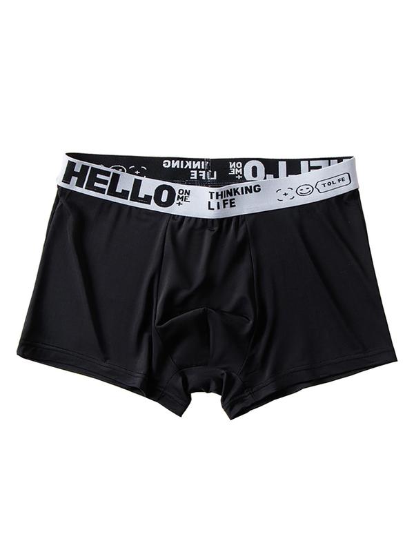 Men's Solid Color Letter Tape Waist Boxer Brief, Casual Comfy Breathable Mens Underwear for Daily Wear, Underwear for All Seasons