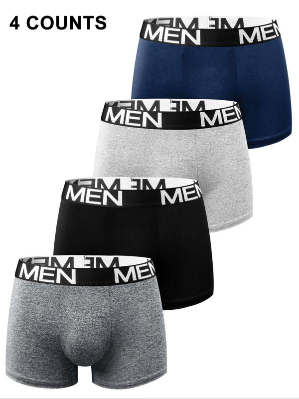 Men's Letter Print Boxer Brief, Casual Comfy Breathable Underwear for Daily Wear, Underwear for All Seasons