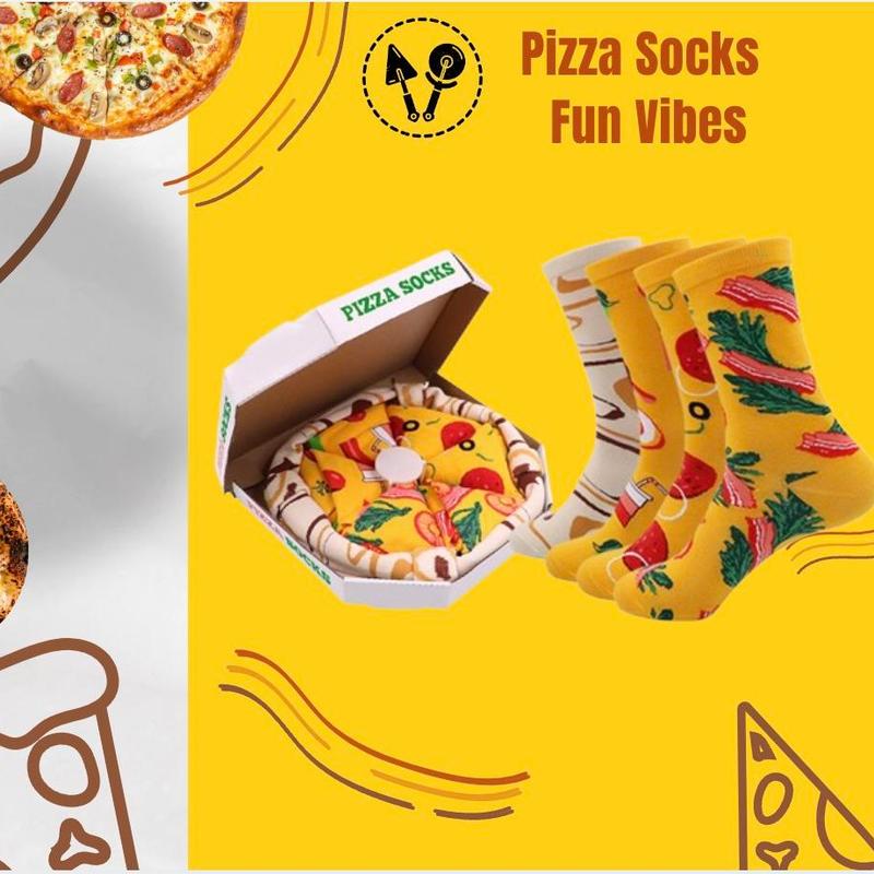 4-Pack Unisex Novelty Pizza Socks – Fun Gift Stocking Stuffer for Parties, Holidays, Birthdays, Halloween, and Christmas mid-calf sock