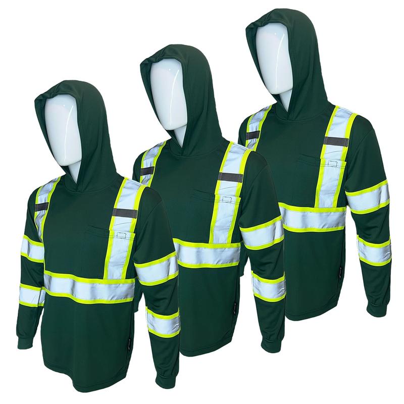 3 PACK SHIRT ST908 High Visibility Hoodie Long Sleeve Safety Shirt with hoodie Polyester Birdeye Mesh in various colors