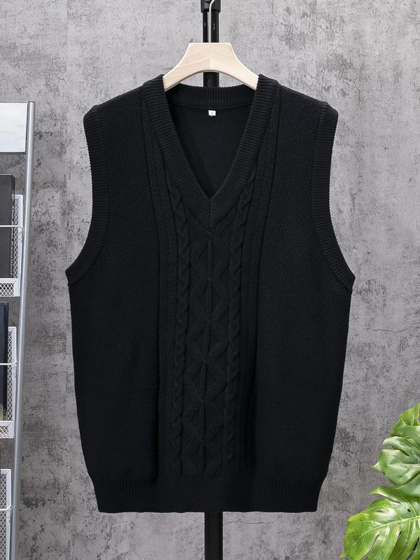 Men's Solid Textured V Neck Sweater Vest, Regular Fit Casual Sleeveless Knitwear Top for Fall & Winter, Men's Knit Clothing for Daily Wear