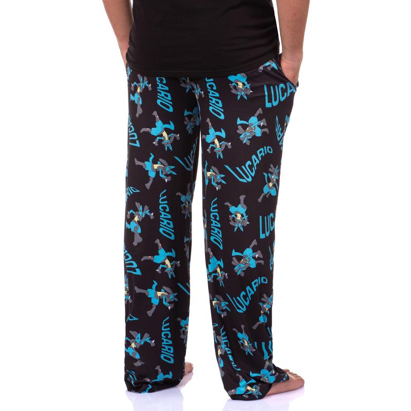 Pokemon Men's Lucario #0448 Fighting Poses All Over Print Adult Pajama Pants Sleep Lounge Bottoms