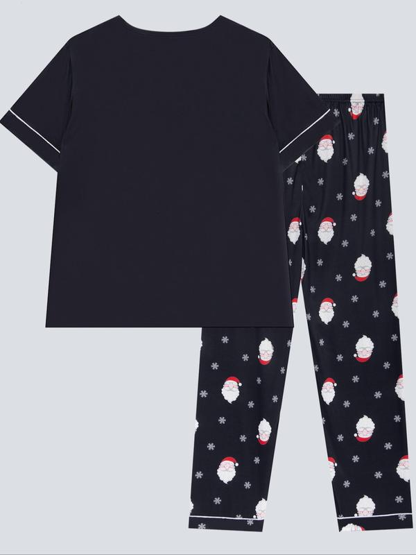 Two-Piece Set Men's Christmas Themed Print Short Sleeve Tee & Elastic Waist Pants Pyjama, Casual Comfy Round Neck T-shirt & Trousers PJ Set, Men's Sleepwear for All Seasons