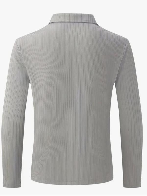 Men's Solid Half Zip Up Ribbed  Polo Shirt, Regular Fit Casual Long Sleeve Top for All Seasons, Fashion Men's Clothes for Daily Wear