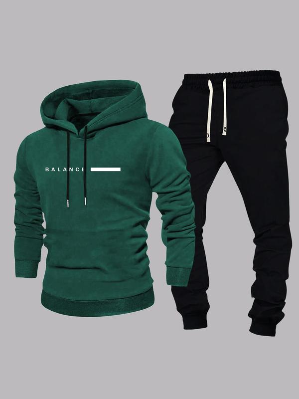 Men's Letter Print   Hoodie & Drawstring Waist Sweatpants Two-piece Set, Regular Fit Casual Long Sleeve Hooded Sweatshirt & Jogger Pants for Spring & Fall, Men's Two-piece Outfits for Daily Wear