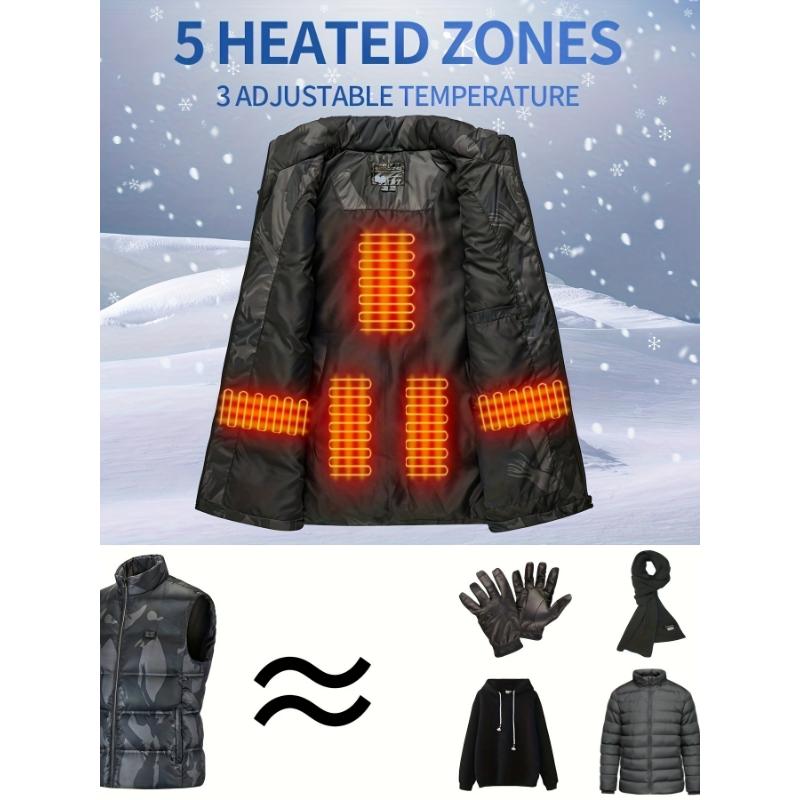 OLDEGG Men's USB Rechargeable Solid Heated Vest, Smart Electric Heating Jacket With Adjustable Temperature Control, Winter Outdoor Warmth Gear Menswear Collar