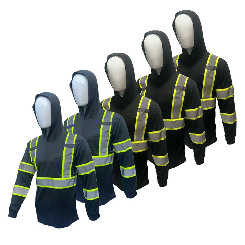 5 PACK SHIRT ST908 High Visibility Hoodie Long Sleeve Safety Shirt with hoodie Polyester Birdeye Mesh in various color