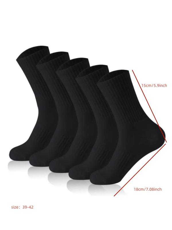 Men's Solid Color Crew Socks, Casual Comfy Breathable Socks for Daily Outdoor Wear, Socks for Men