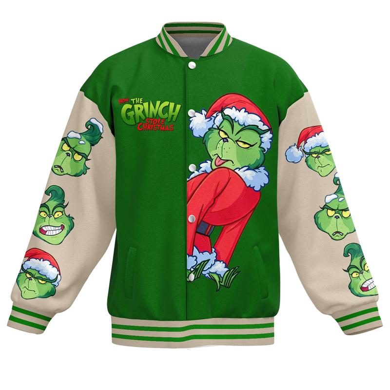 The Grinch Baseball Jacket for Fans - Fun and Festive Jacket Inspired by Dr. Seuss's Classic Character, Perfect for Holiday Celebrations and Casual Wear