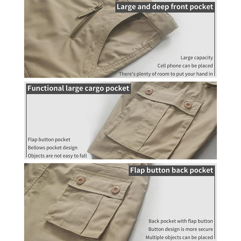 Men's Hiking Shorts Elastic Waist Work Shorts Lightweight Casual Fishing Cargo Shorts for Men with 6 Pockets(No Belts)