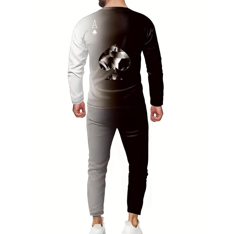 Men's Poker 3D Print Fashion Color Block Novelty Pajamas Homewear Suit, Sweatshirt and Sport Pants Suit Suit, Long Sleeve Top Pullover Shirt Jogger Pants 2 Piece Set Men's Clothing