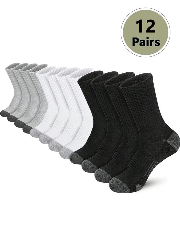 Men's 12 Pairs Colorblock Crew Socks, Casual Moisture Wicking Socks, Socks for Men, Back To School Clothes, Soft Comfy Breathable Mid-calf Socks for All Seasons Daily Wear