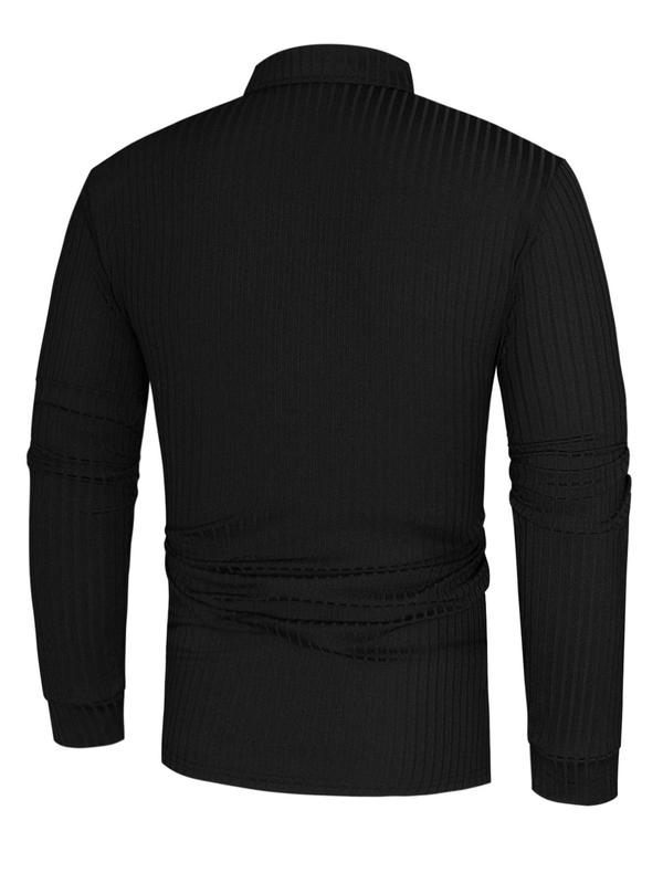 Men's Solid Long Sleeve Polo Shirt, Regular Fit Casual Comfortable Top for Spring & Fall, Men's Clothing for Daily Wear