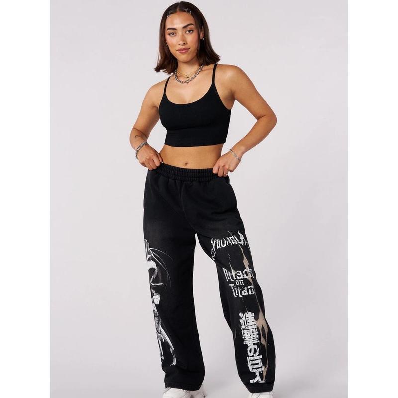 Youngla Joint Anime Attack on Titan Jogger Cotton Terry Printed Wide Leg Trousers