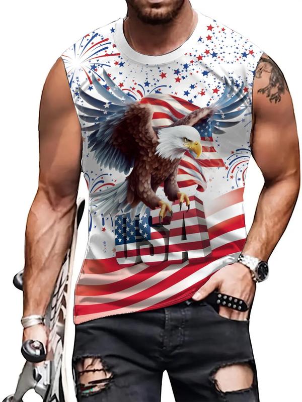 Men's American Flag 4th Of July Eagle Print 4th of July Tank Top, Regular Fit Casual Comfy Sleeveless Crew Neck Top for Summer, Fashion Men's Top for Daily Wear