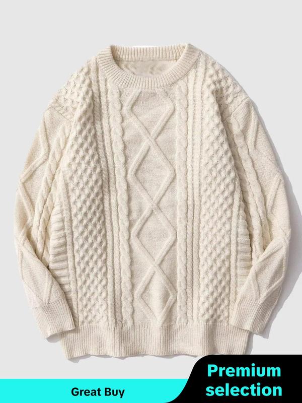 Unisex Men's Simple Twist Textured Round Neck Longsleeves Sweater, Loose Fashion Vintage Casual Solid Color Crewneck Long Sleeve Jumper, Men's Clothing for Daily Wear, Stylish Menswear Clothing Knitted Sweater