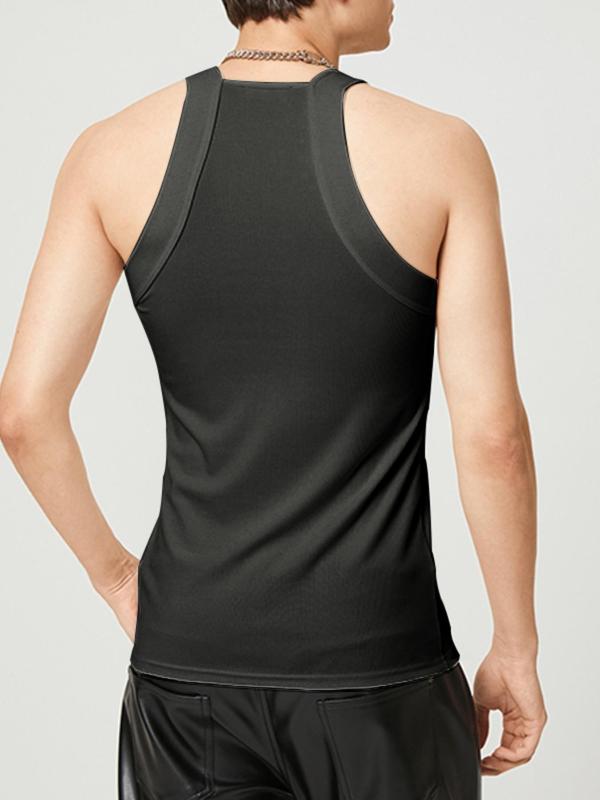 Men's Solid Square Neck Tank Top, Slim Casual Sleeveless Top for Summer, Men's Clothing for Daily Wear