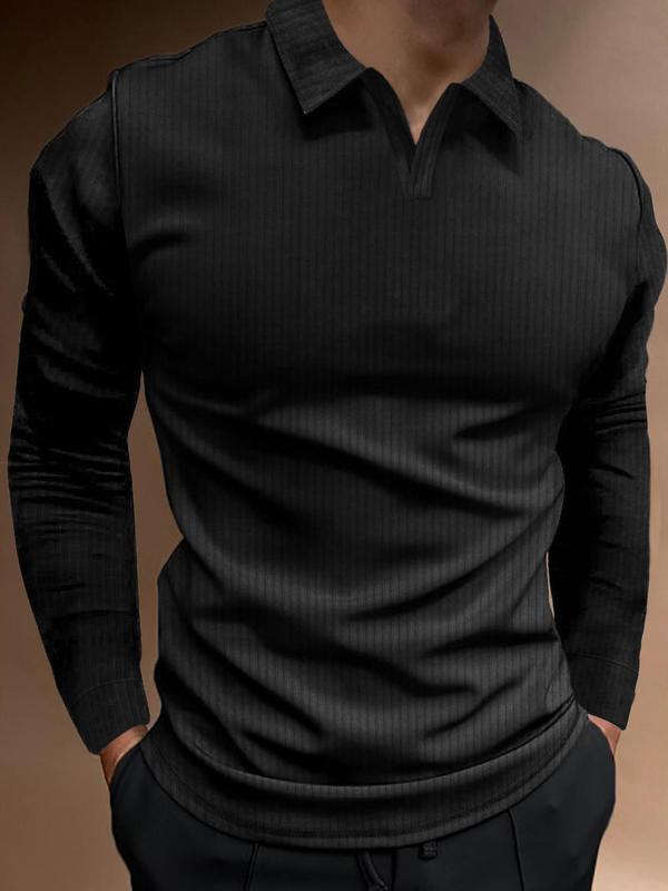 Men's Solid Long Sleeve Polo Shirt, Regular Fit Casual Comfortable Top for Spring & Fall, Men's Clothing for Daily Wear