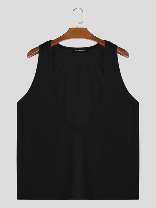 Men's Solid Deep V Neck Tank Top, Casual Loose Sleeveless Top for Summer, Fashion Men's Streetwear Clothing for Daily Wear