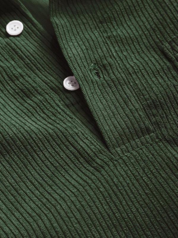 Men's Plain Pocket Button Half Placket Corduroy Shirt for Spring, Shirts for Men, Regular Fit Streetwear Long Sleeve Collared Top for Fall Winter, Fall Clothes, Men Clothes, Fall Outfits, Fallfreshness Longsleeves