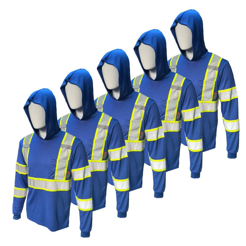 5 PACK SHIRT ST908 High Visibility Hoodie Long Sleeve Safety Shirt with hoodie Polyester Birdeye Mesh in various color