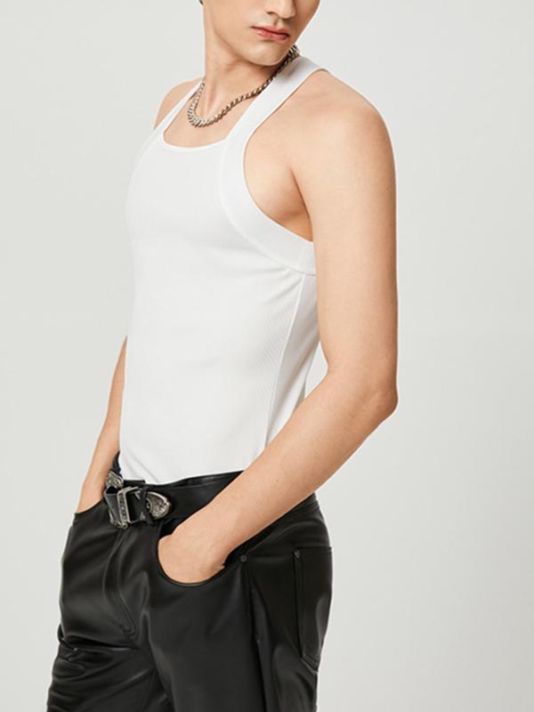Men's Solid Square Neck Tank Top, Slim Casual Sleeveless Top for Summer, Men's Clothing for Daily Wear