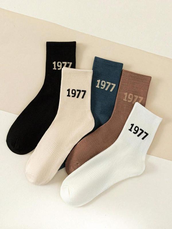 Men's Figure Print Crew Socks, Casual Comfy Breathable Mid-calf Socks for Daily Wear, Men's Socks for All Seasons