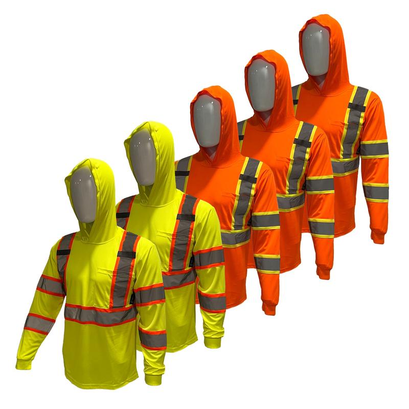 5 PACK SHIRT ST908 High Visibility Hoodie Long Sleeve Safety Shirt with hoodie Polyester Birdeye Mesh in various color