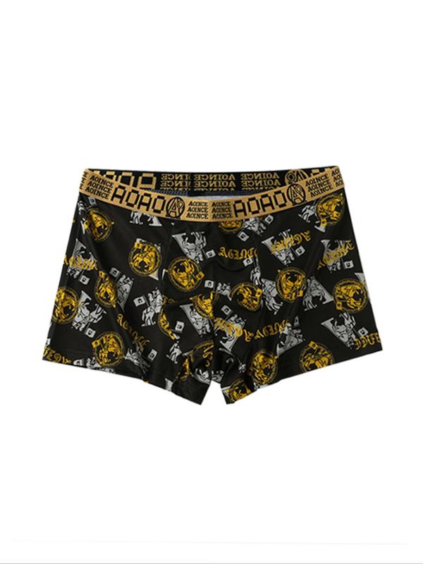 Men's All Over Print Letter Tape Boxer Brief, Casual Comfy Breathable Underwear for Daily Wear, Mens Underwear for All Seasons