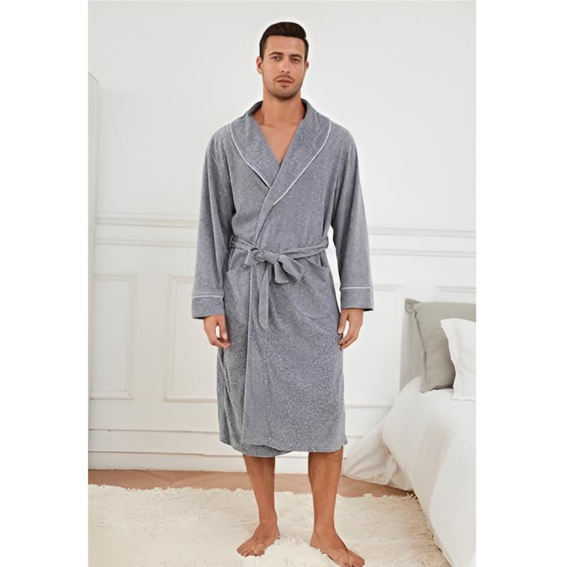 Men Lightweight Fleece Robe,Soft Long Shawl Collar Bathrobe For Men. Menswear Nightwear Gowns Loungewear Long Sleeve Beige Plain Tropical christmas 2024 ornament