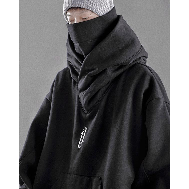 Unisex Oversize Ninja Double Neckline Cotton Hip Hop Hoodie, Loose Casual Pocket Hooded Sweatshirts For Daily Outdoor Wear, Men Fall & Winter Hoodies Oversized Hooded