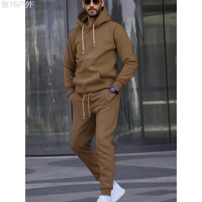 Men'S Casual Sports Set, Fashion Letter X Embroidered Belt,  Hoodie and Athletic Pants, Polyester Knit Sweatshirt and Joggers Outfit for Outdoor Fitness, Regular Fit, Autumn Winter Collection Clothing Fabric Clothing Fabric Menswear  Menswear Collar