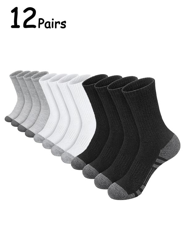 Men's 12 Pairs Colorblock Crew Socks, Casual Moisture Wicking Socks, Socks for Men, Back To School Clothes, Soft Comfy Breathable Mid-calf Socks for All Seasons Daily Wear