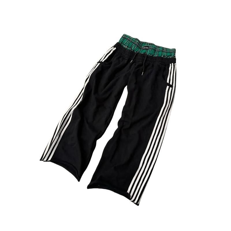 New Product Carnival]Casual Sweatpants Side Three Bars Splicing Plaid Comfortable Loose Wide Leg Straight Sweatpants Street Tide Menswear Man Trouser Tractor Striped Stripe