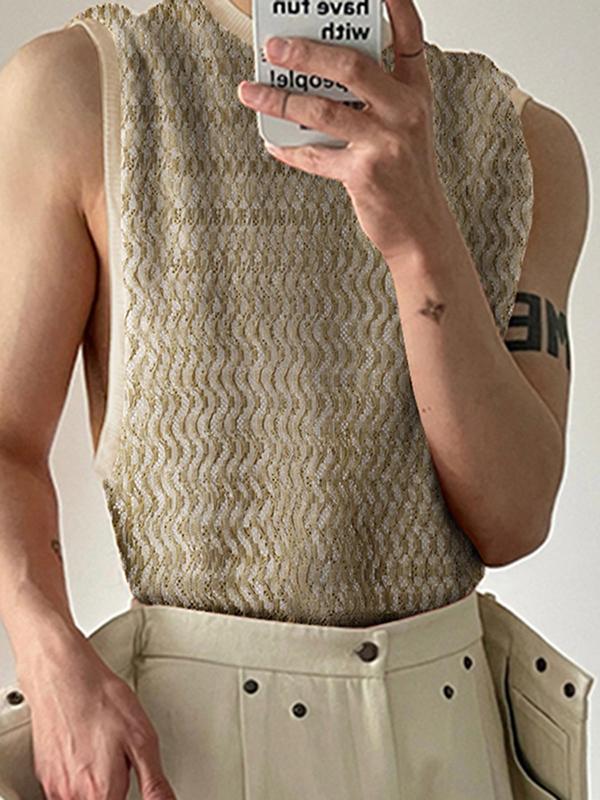 Men's Loose Solid Hollow Out Round Neck Tank Top, Casual Sleeveless Top for Summer, Fashion Men's Streetwear Clothes for Daily Wear