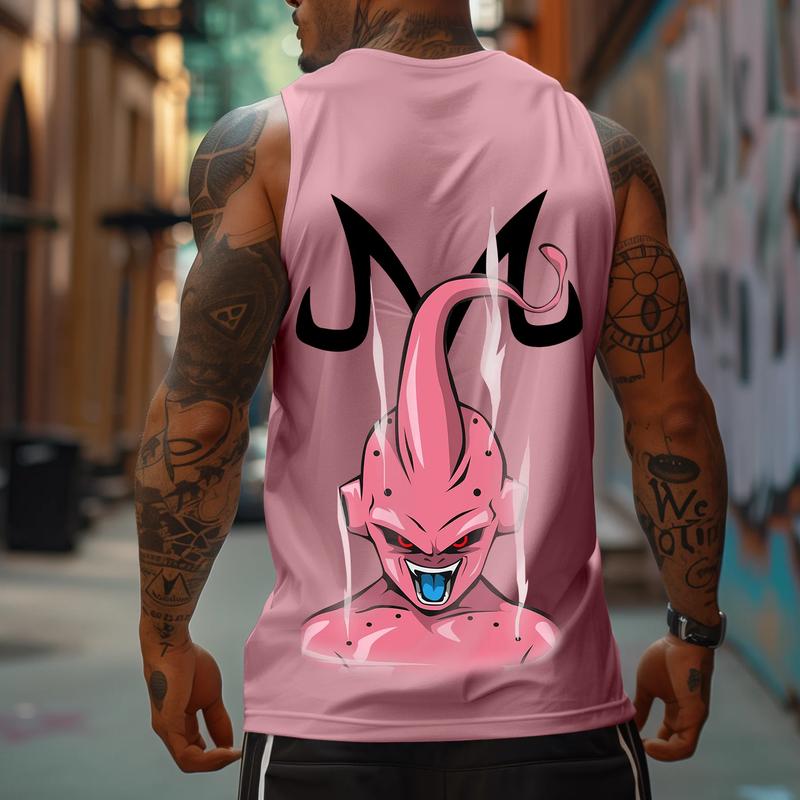 Casual Animation Design Print Tank Top,  Dragon Ball Anime Majin Buu Printed Tank Top, Manga Tank Top For Men, Best Anime Shirts, Gift For Anime Lovers, Anime Printed T-shirt, DB Gift For Fans, Gift For Him, Gift For Her