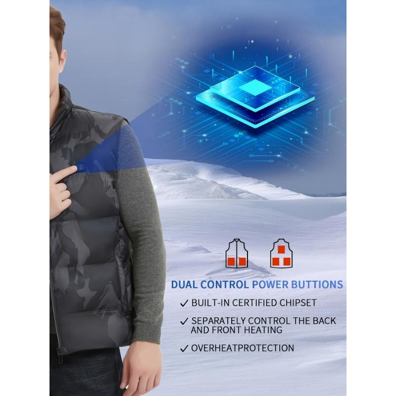 OLDEGG Men's USB Rechargeable Solid Heated Vest, Smart Electric Heating Jacket With Adjustable Temperature Control, Winter Outdoor Warmth Gear Menswear Collar