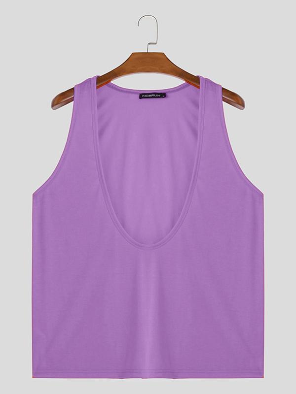 Men's Solid Deep V Neck Tank Top, Casual Loose Sleeveless Top for Summer, Fashion Men's Streetwear Clothing for Daily Wear