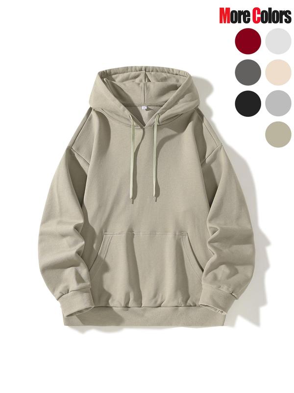 Unisex Men's Solid Color Hoodie, Casual Loose Long Sleeve Hooded Sweatshirt for Fall & Winter, Men's Clothes for Daily Wear