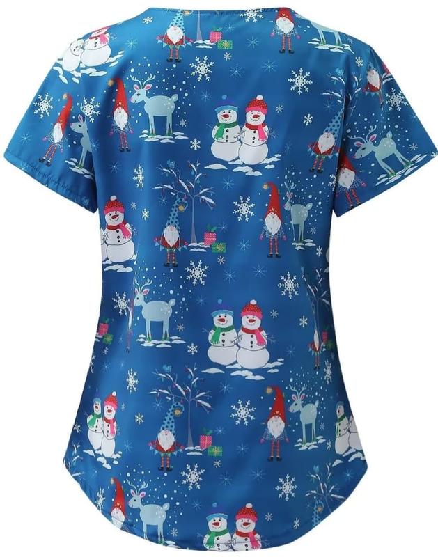 IFE Unisex Christmas Print Scrubs Top for Festive Workwear Uniforms