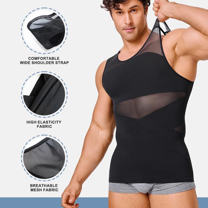 Black Friday Deals Nebility 2 Pieces Men's Mesh Summer Tank Tops Shapewear Undershirt Abdomen Belly Compress Shirt